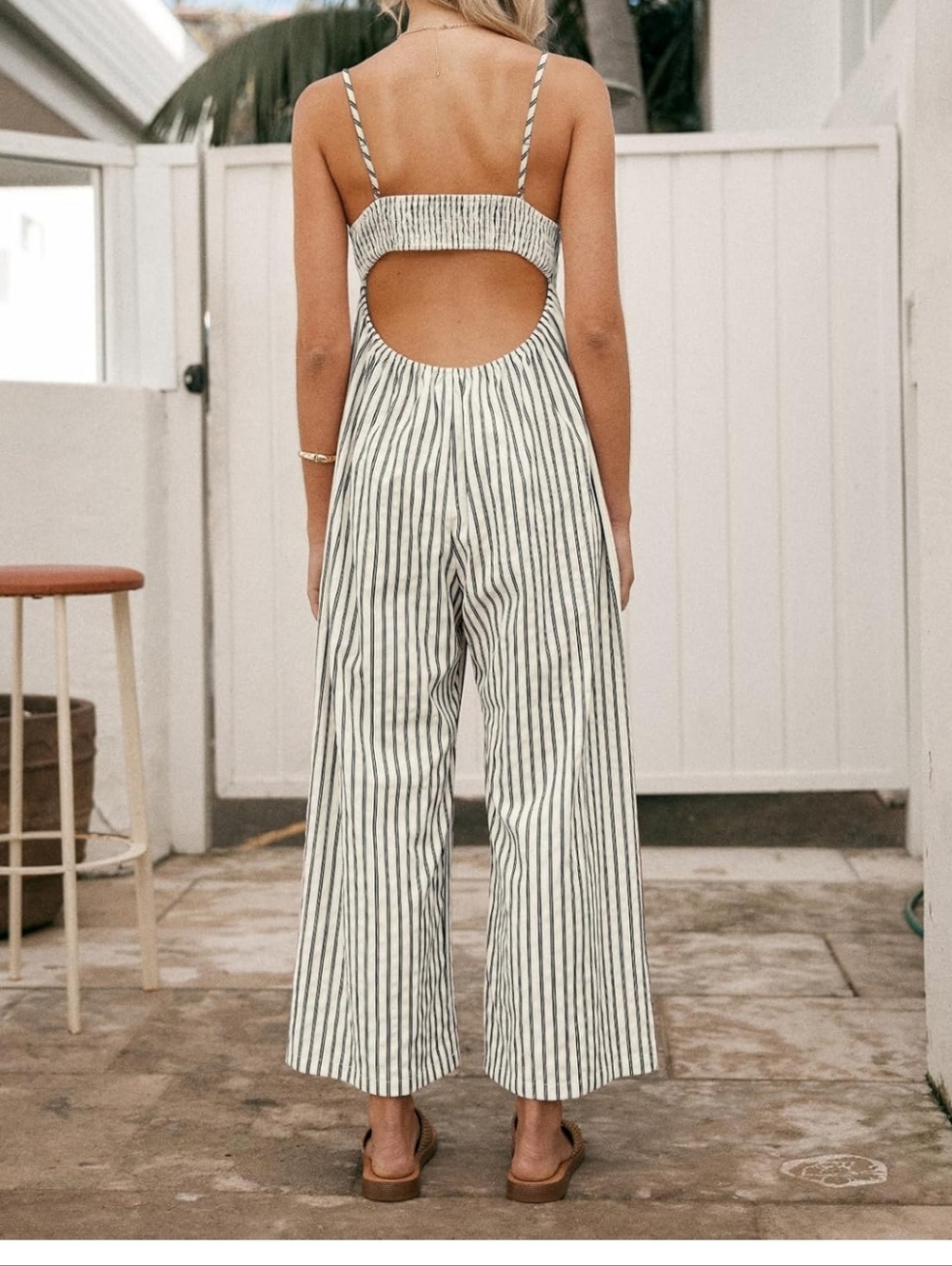 Striped Wide-Leg Jumpsuit in Ivory & Black Xl - Picture 2 of 4